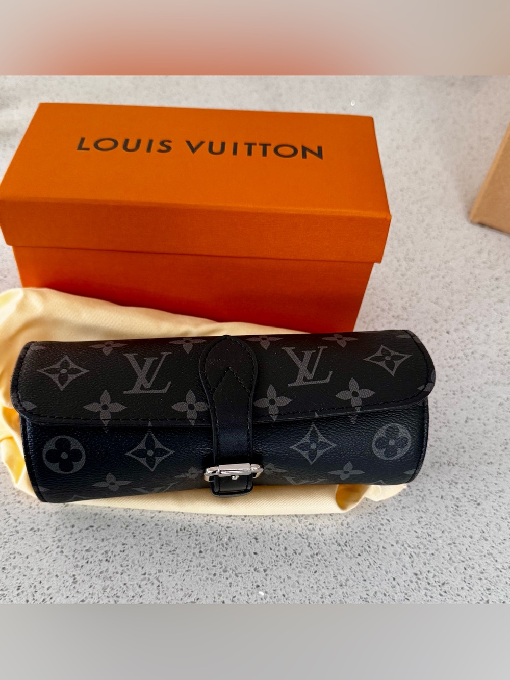Louis Vuitton Black Monogram Travel Three Watch Roll